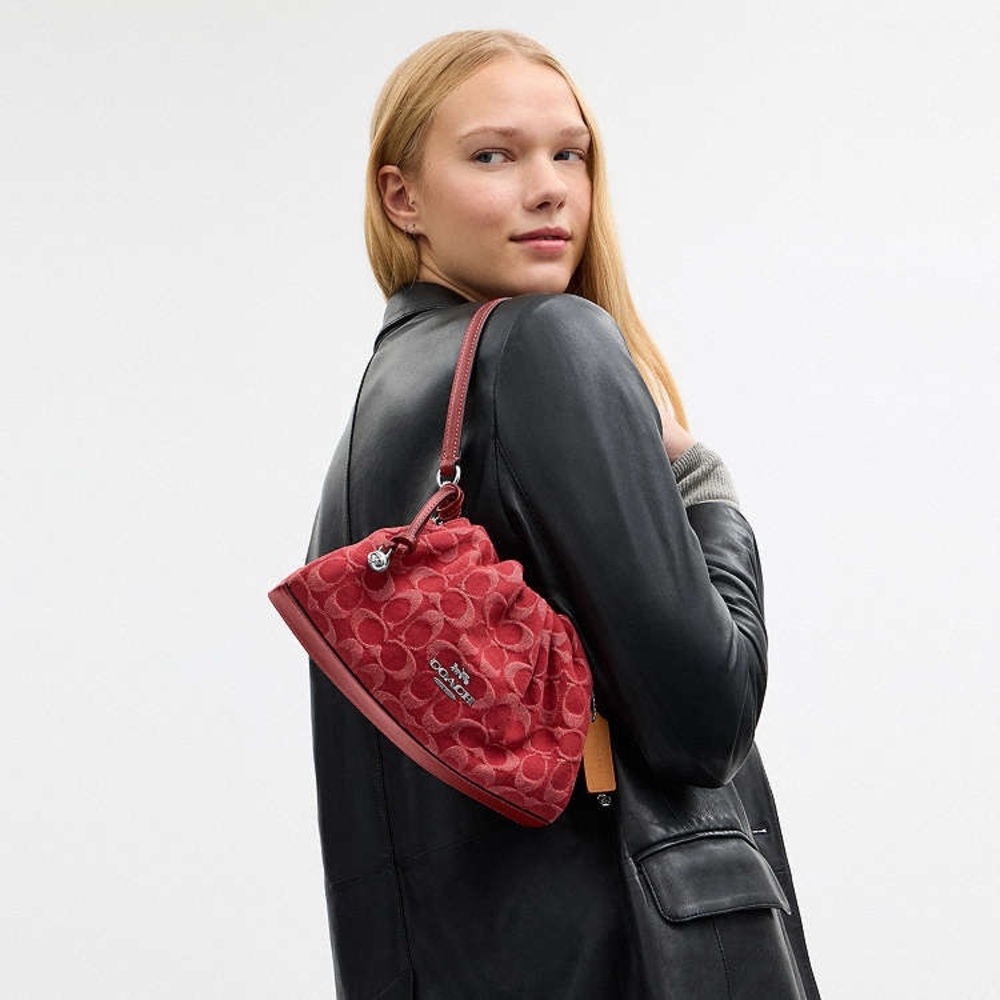 NWT Coach Faye Shoulder Bag In Signature Denim CDB93 denim in Silver/True Red - Picture 16 of 16